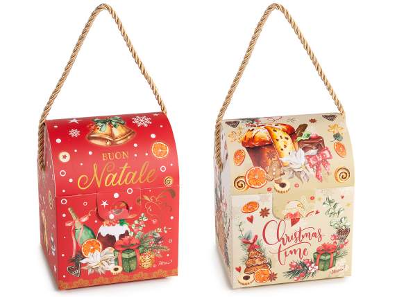 Coffre en papier avec poignée en corde et décorations Noël