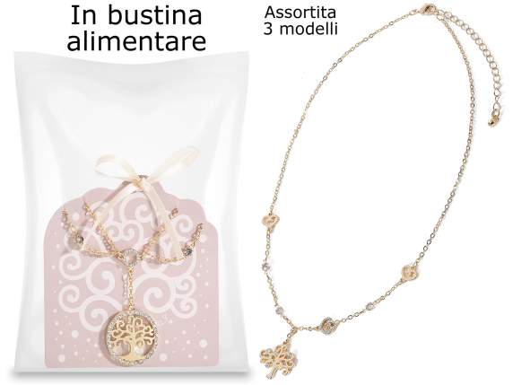Collar sorpresa metal Árbol en cartulina y bolsa de comida