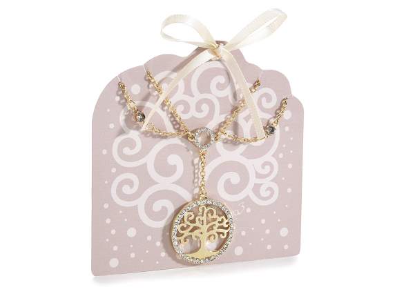 Collar de metal decorado árbol de la vida, tarjeta y lazo
