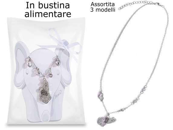 Collier surprise en métal Éléphants dans une carte