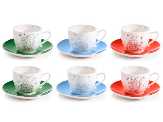 Colored ceramic coffee cup and saucer 