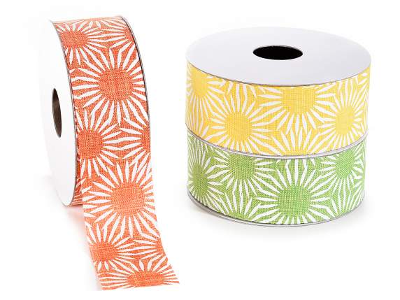 Colored fabric ribbon with daisy print
