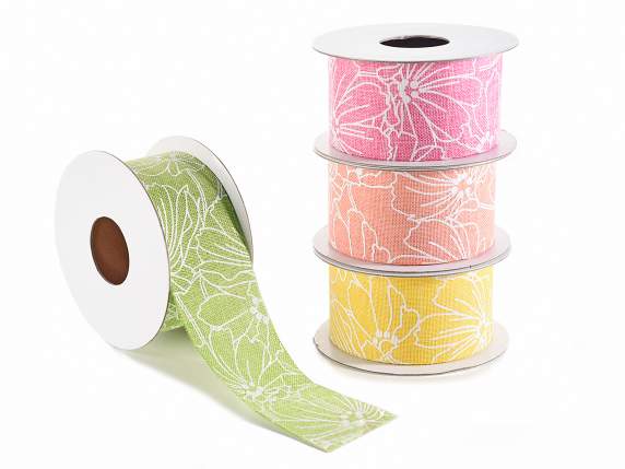 Colored fabric ribbon with floral print