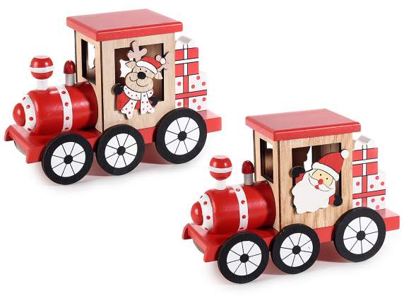 Colored wooden train with Christmas character