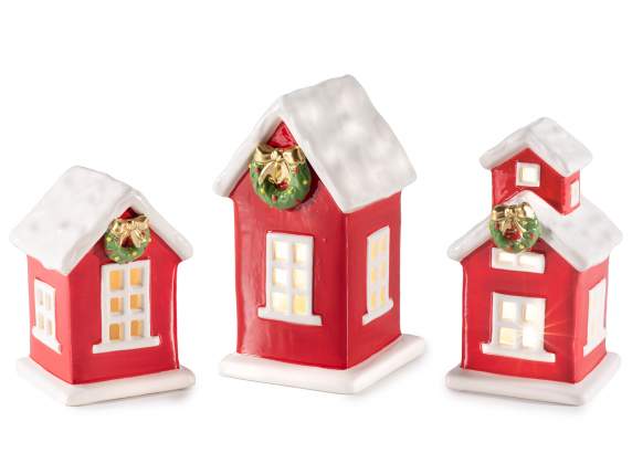 Set de 3 case din ceramica cu lumini LED pentru a sta