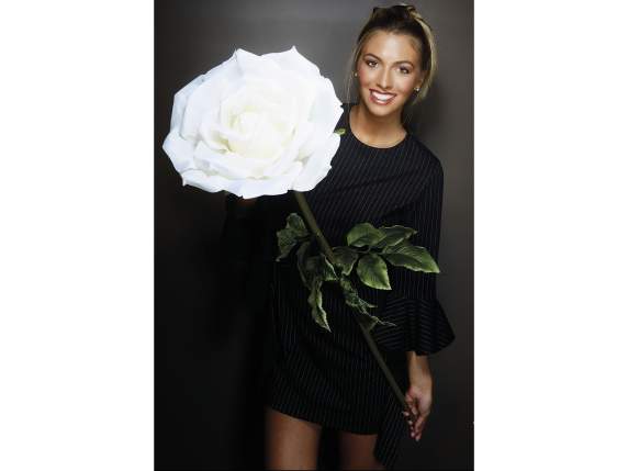 Trandafir gigantic din țesătură albă, cu tijă înșurubabilă