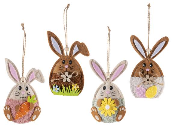 Conejito de Pascua con adornos de tela para colgar