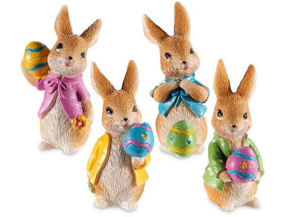 Conejito de Pascua de Resina Coloreada con Huevo para Coloca