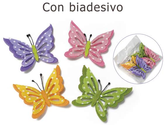 Conf. 12 farfalle in panno colorato con biadesivo