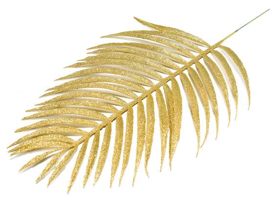 Conf. 4 foglie artificiali glitter oro in conf pvc