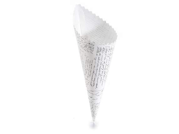 Conf. 50 coni porta riso/confetti in carta avorio stampata