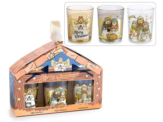 Conf. Nativity scene with 3 scented candles, jar and gilded