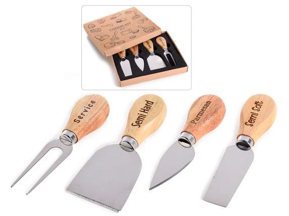 Conf. regalo 4 coltelli da formaggio acciaio c/manico legno