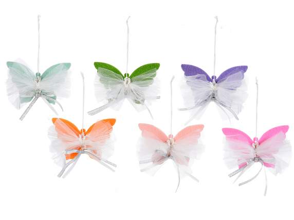 Confezione 12 farfalle in stoffa e organza da appendere