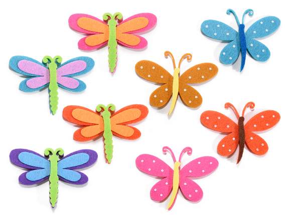 Confezione 8 farfalle in panno decorato con biadesivo