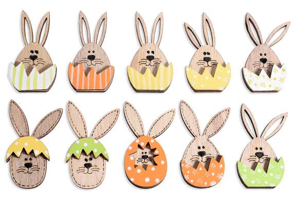 Espositore 80 conigli pasquali in legno colorato con adesivo