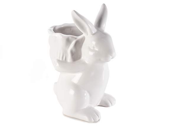 Coniglietto in ceramica bianca con portavaso da appoggiare