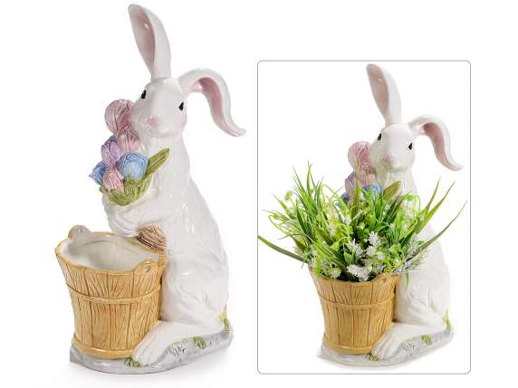 Coniglietto portavaso in ceramica colorata da appoggiare