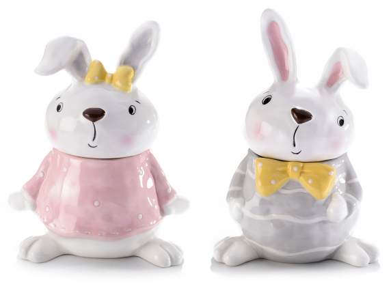 Contenitore a coniglio in ceramica colorata con fiocchetto
