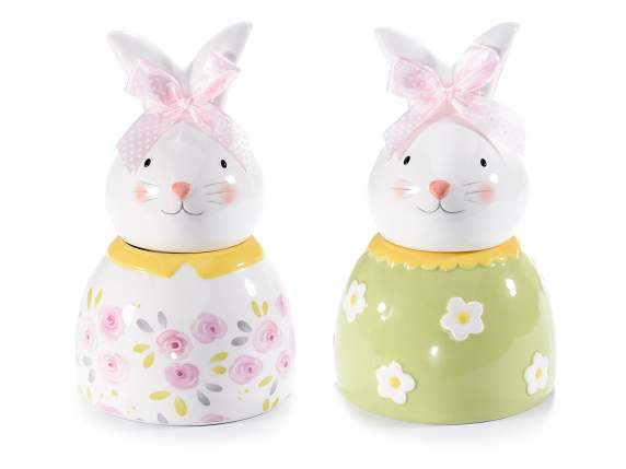 Contenitore a coniglio in ceramica lucida decorata