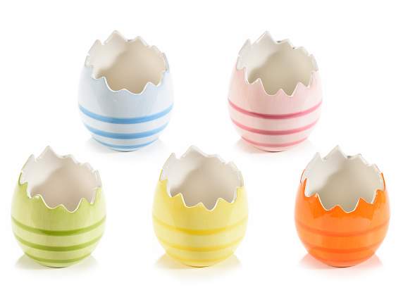 Contenitore a uovo in ceramica colorata a righe
