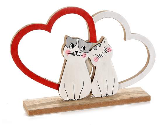 Coppia di gattini innamorati in legno da appoggiare