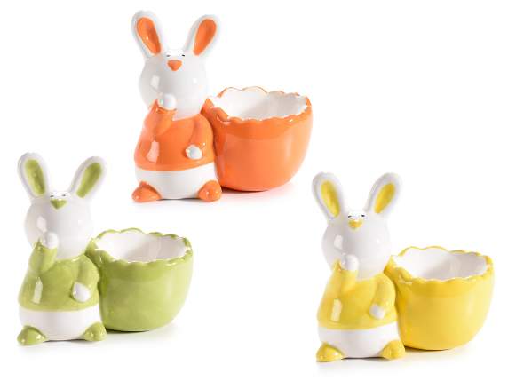 Coquetier en céramique brillante avec lapin coloré