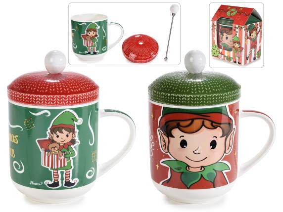 Mug de Noël en porcelaine 400 ml avec couvercle et bâton