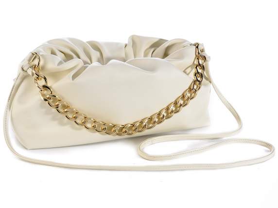 Curled bag in white imitation leather w / shoulder strap and