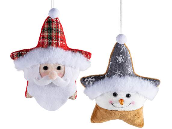 Estrella de tela colgante con personaje navideño