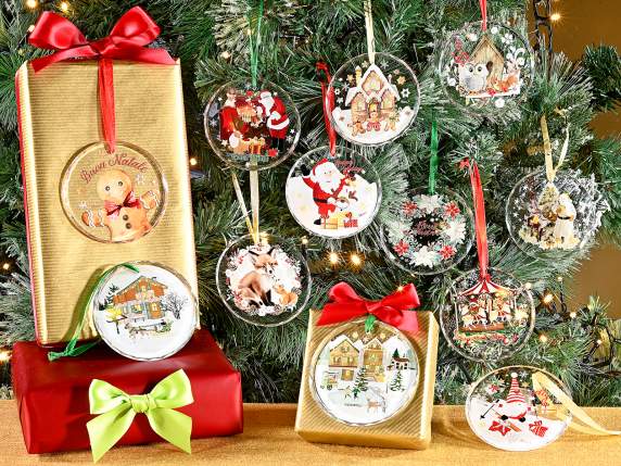 Decoración de cristal con estampado navideño para colgar