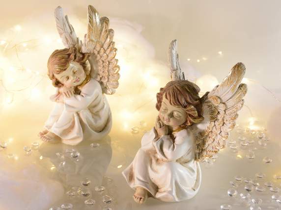Angel de resina coloreada con detalles dorados para colocar