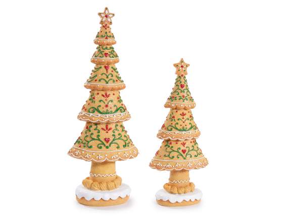 Conjunto de 2 árboles de resina de colores con decoraciones