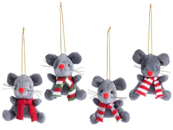 Peluche decorativo suave de ratón con bufanda, para colgar