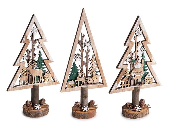 Árbol de Navidad de madera tallada con luces LED