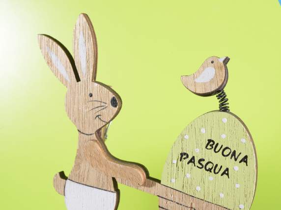 Conejo de madera de colores con carrito y clip Felices Pasc