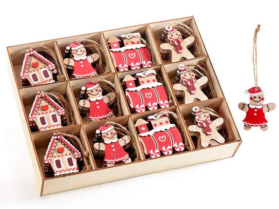 Exhibición de 72 adornos navideños de madera para colgar