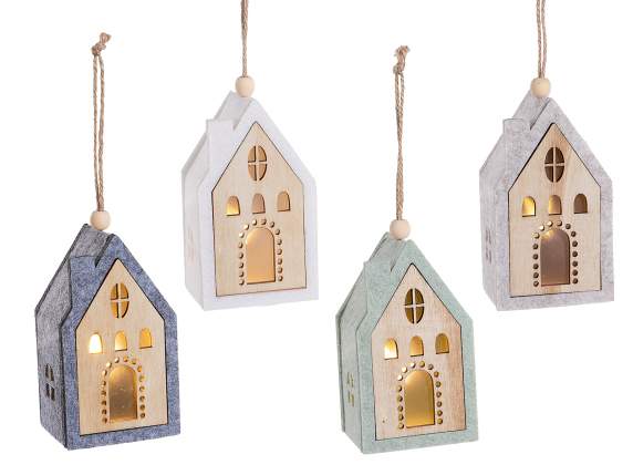 Decoración de casa de madera y tela con luces LED