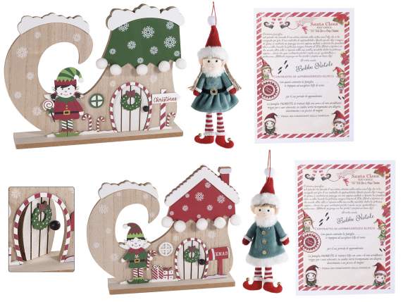 Conjunto de 2 casas navideñas de madera con duende