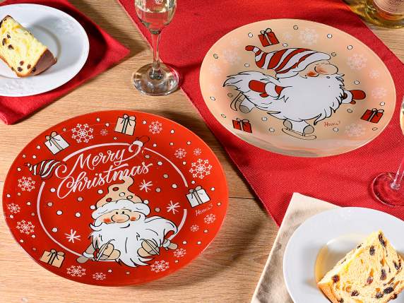 Plato redondo de Navidad con gnomos de cristal