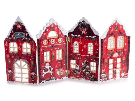 Pueblo navideño plegable de madera de colores