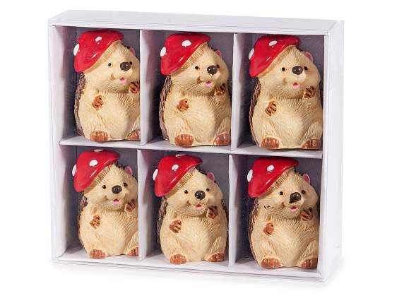 Caja con 6 erizos de resina con seta para colocar