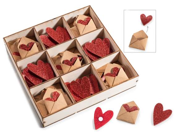 Exhibición 72 adornos forma corazón de tela con sobre