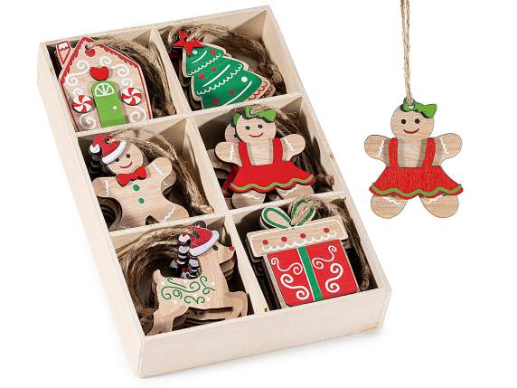 Exhibición de 36 adornos navideños de madera para colgar