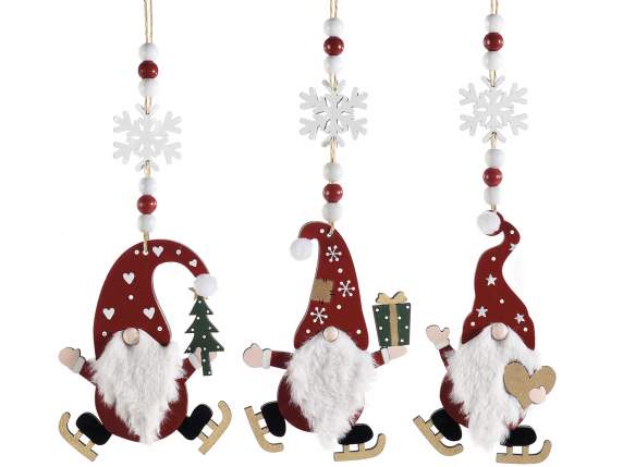 Gnomo navideño de madera con patines para colgar