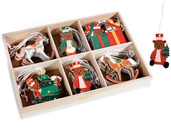 Présentoir 48 décorations de Noël en bois à suspendre