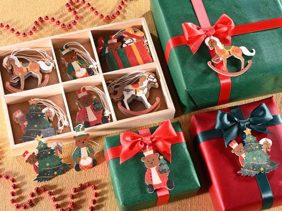 Présentoir 48 décorations de Noël en bois à suspendre