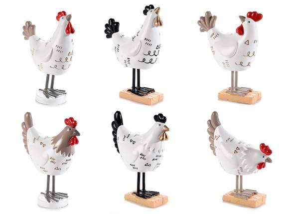 Poule décorative en résine colorée à poser sur un support