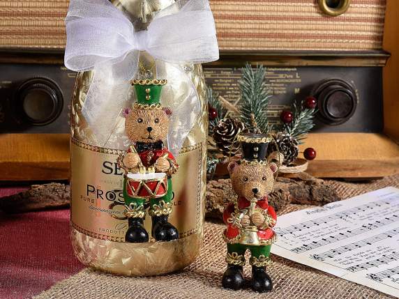 Ours en résine colorée avec détails dorés à suspendre