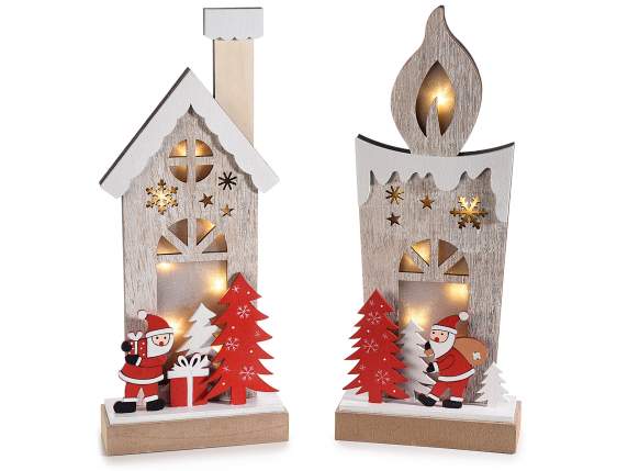 Décoration en bois avec Père Noël et lumières LED